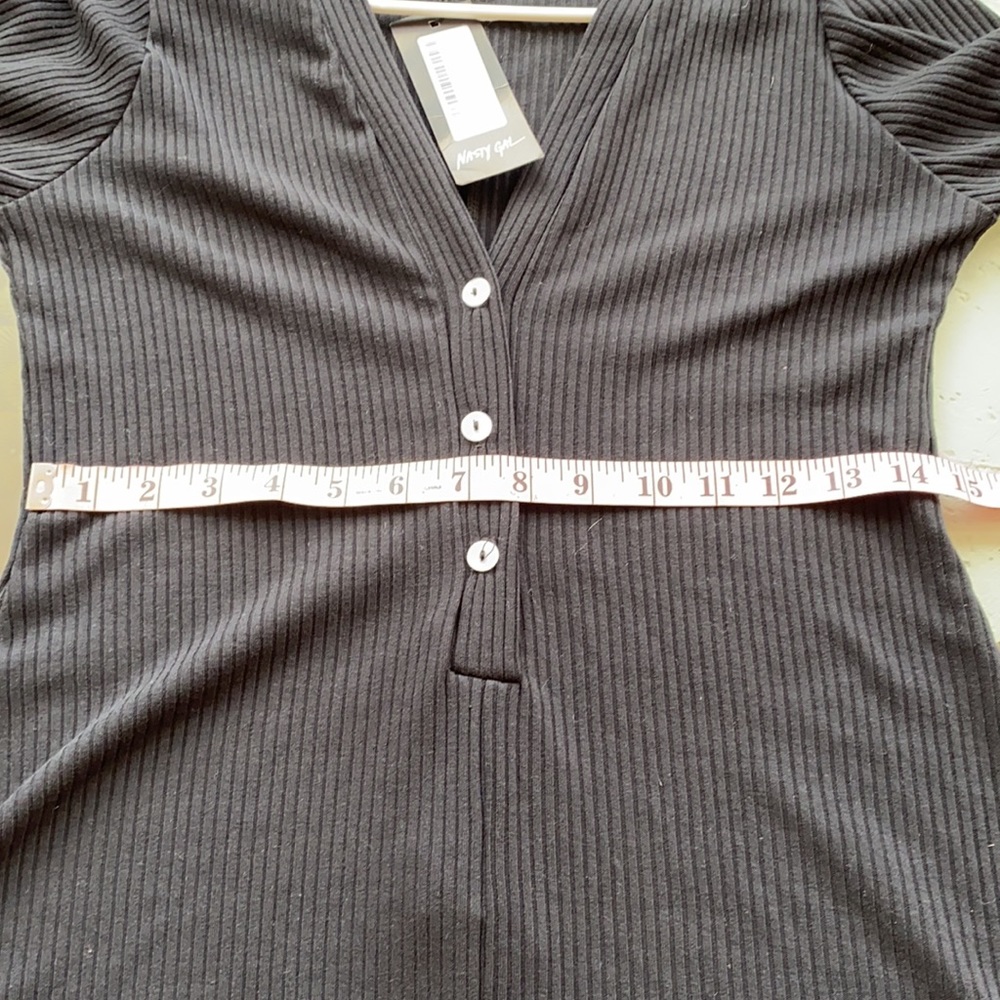 Nasty Gal NWT Ribbed Pj Pajama Ling Sleeve Button Front Romper Lounge Cozy - Picture 5 of 9